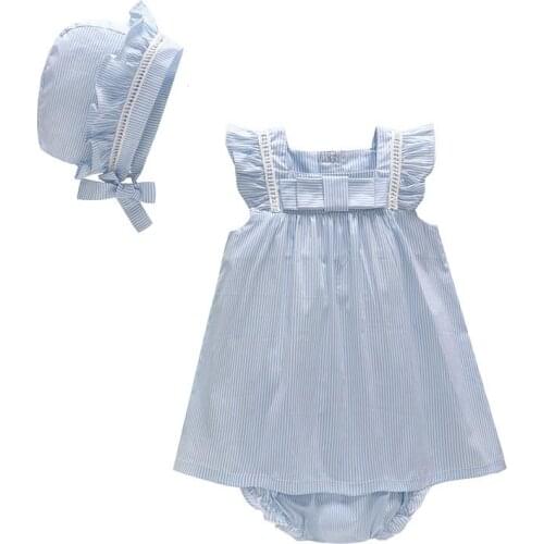 Childrens Suit 2019 Summer New Lovely Striped Sleeved Childrens Dress 3 Suits