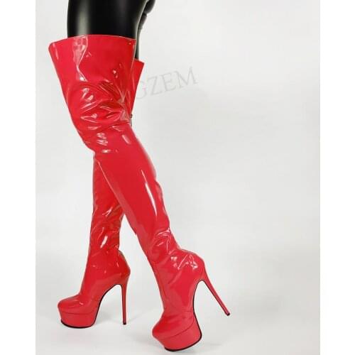 DOBANER Women Over Knee Boots Patent Platform Boots Thigh High Round Toe Party Club Shoes Woman Dragqueen Large Size 41 42 44 45