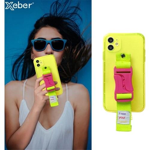 Clear Fluorescent Wristband Holder Lanyard Rope Cord Case For iPhone 12 11 Pro Max XS Mini 8 7 Plus X XR SE Strap Silicone Cover