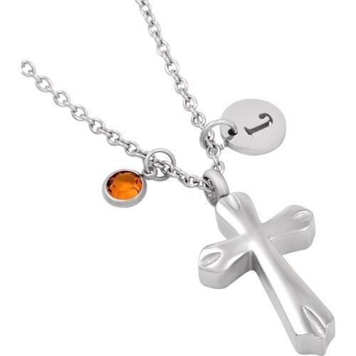 IJMD0038 Stainless Steel Classic Tone Cross Prayer Necklace Memorial Ash Keepsake Holder Cremation Urn Pendant Jewelry