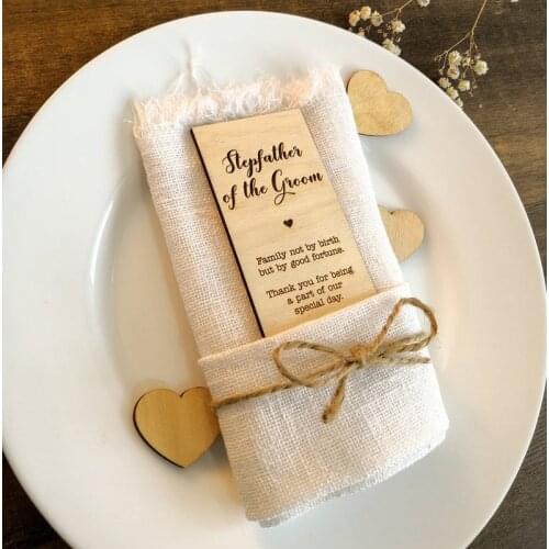 Personalized Rustic Wedding Decor,Stepfather Of The Groom Wooden Place Card,Wedding Gifts For Guests,Wedding Decor, Napkin Rings