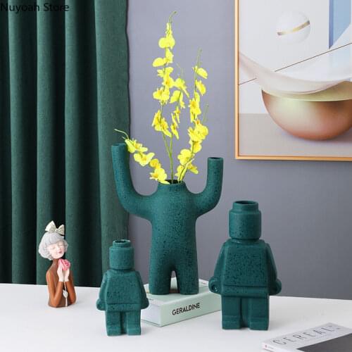 Ceramic Vase Abstract Robot Decoration Creative Simulation Flower Arrangement Accessories Countertop Vase Home Decoration Modern