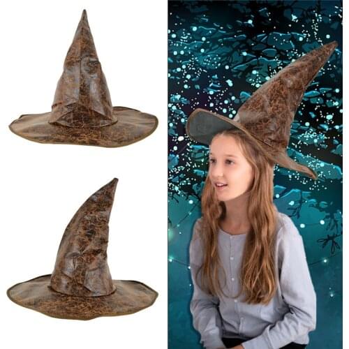 Brown Leather Witch Wizard Hats Halloween Party Headwear Party Props Cosplay Costume Accessories for Children Adult Halloween