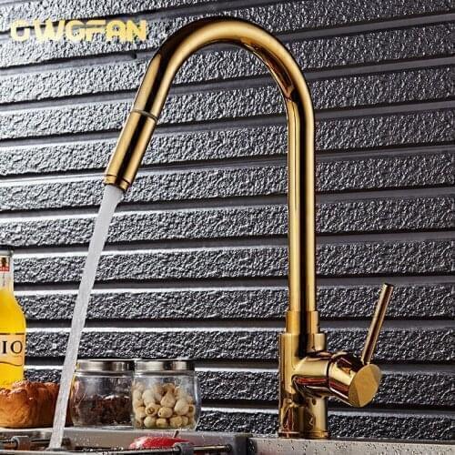 Kitchen Faucet Kitchen Sink Faucet Single Lever Gold Swivel 360 Degree Water Mixer Tap 2 Hose Hot and Cold Water Mixer N22-039