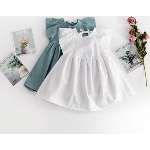 Baby Girl Summer Casual Dress For Kids 2-6 Year Fashion Solid Flying Sleeve Dresses Children Party Costume