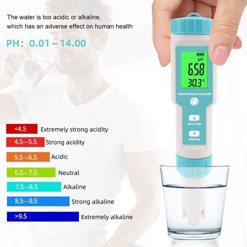 PH/TDS/EC/ORP/S.G/Salinity/Temperature Multi-Parameter Pocket Water Quality Tester with Electrode Replaceable C-600 PH Meter