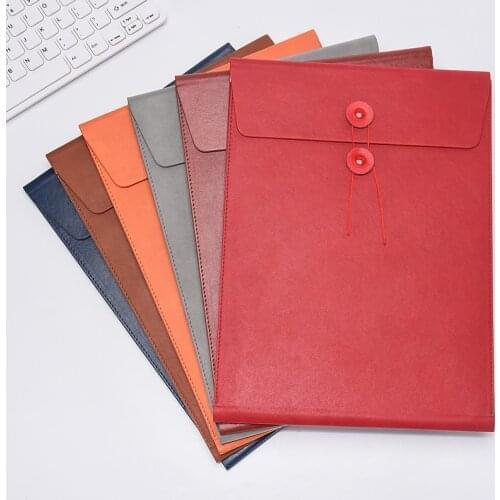 Fashion Office A4 Paper Organizer Document Bag Button File Document Storage Bag Waterproof PU Leather File Bag