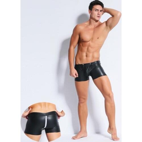 Male Underwear Open Crotch Panties Latex Fetish Gay Penis Cage Boxer Shorts Sexy Sissy Lingerie for BDSM Bondage Sex