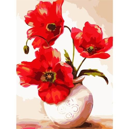 Poppy Flower DIY Cross Stitch Embroidery 11CT Kits Needlework Craft Set Cotton Thread Printed Canvas Home Decoration Room