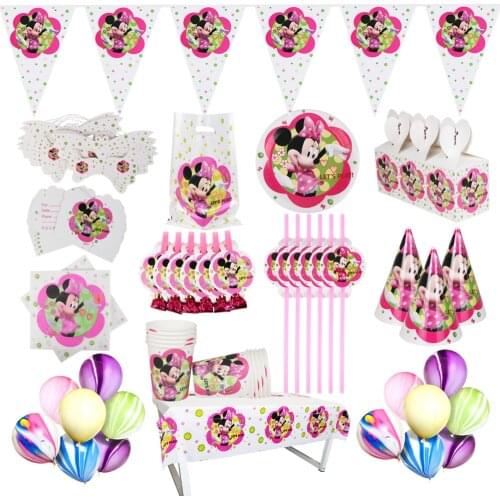 Disney White Minnie Mouse Birthday Party Balloons Tableware Sets Decorations Kids Supplies