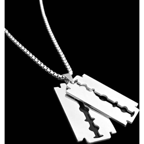 Titanium Steel Blades Pendant Necklace for Men Hip Hop Link Chain Necklaces Jewelry Punk Safety Blade Shape Accessories