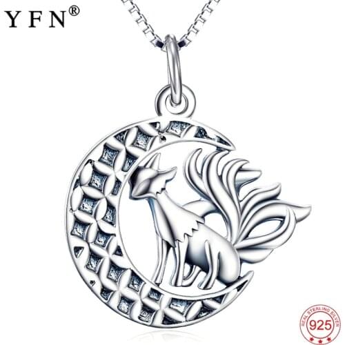 YFN 925 Sterling Silver Necklace Jewelry Nine Tail Fox Pendant Necklace With Moon Trendy Jewelry For Women Valentines Day Gifts
