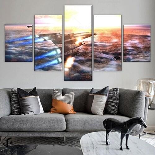Top-Rated Wall Art Canvas Printed Paintings Modular Style 5 Pieces Mass Effect Game Normandy SR-2 Poster Home Decorative