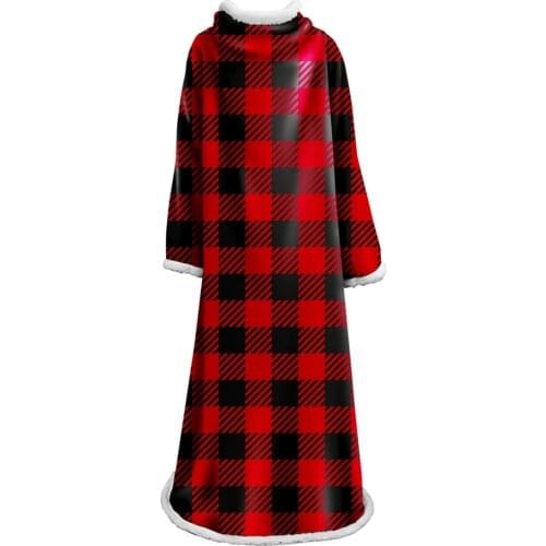 Custom DIY Print Plaid Sleeve Throw Blanket on the Bed Sherpa Fleece Blanket Heart Plush Sofa Plaid With Sleeve