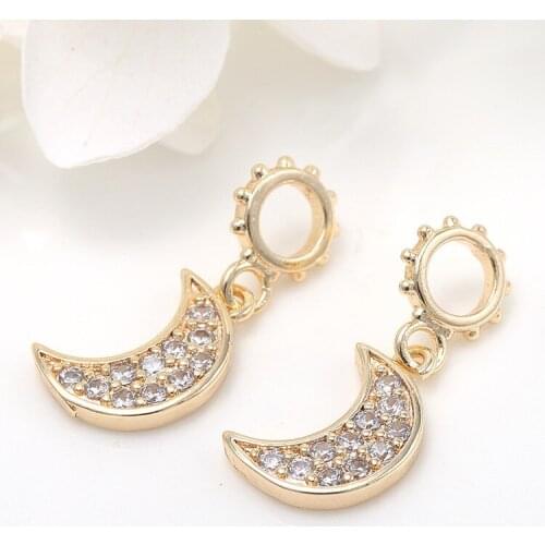3PCS 20*8MM 14K Gold Color Brass with Zircon Moon Charm Pendants for DIY Jewelry Making Findings Accessories