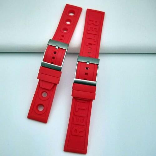 Red Soft Silicone Rubber 22mm 24mm Watch Strap Bracelet For Navitimer/Avenger/Breitling Watchband Stainless Steel Clasp