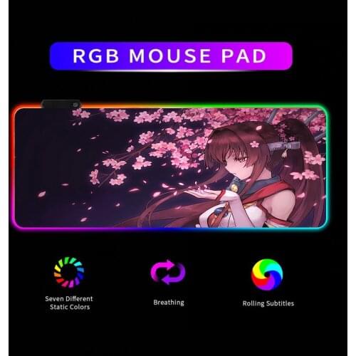 Pink Hitenkei Sakura Girl Rgb Glowing Mousepad XXL Gamer Computer Notebook PC Office LED Backlit Keyboard Carpet Mat Gaming Desk
