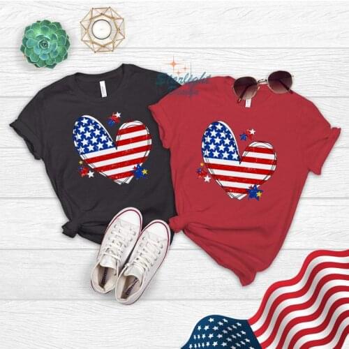 American Flag Heart Fourth Of July Patriotic T-shirt Independence day Streetwear harajuku Unisex graphic shirts Drop shipping