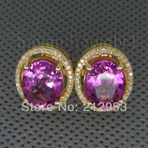 Vintage Oval 8x10mm Natural Tourmaline Earring Real Gold Diamonds Earrings Natural Tourmaline Jewelry E0053