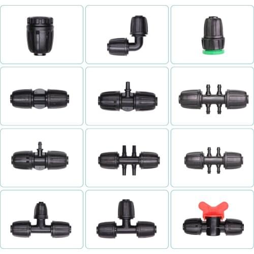 16mm PE Tubing Garden Water Connector to 8/11mm 4/7mm 3/5mm Reduce Tee Coupling Adapter Equal Shut Off End Plug Irrigation