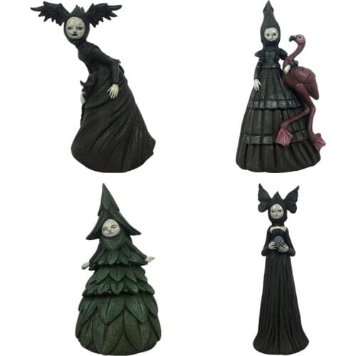 Forest Fantasy Nightmare Witch Statue Resin Weird Art Doll Gothic Scepter Girl Halloween Horror Sculpture Home Garden Decoration