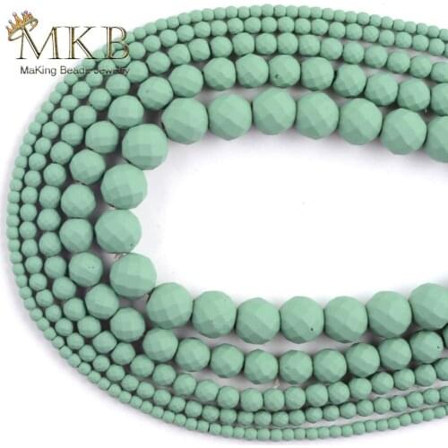 Natural Stone Light Green Hematite Rubber Beads Matte Spacer Faceted Beads For Jewelry Making 2/3/4/6/8/10mm Diy Bracelet 15"