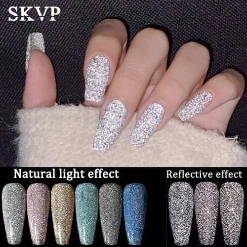 SKVP Reflective Diamond Gel Nails Polish 8ML Sparkling Glitter Laser Nail Gel Semi Permanent Top Coat Base Gel Varnish Art
