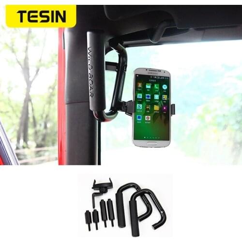 TESIN Armrests for Jeep Wrangler JK 2007 Up Car Front Grab Handle With Mobile Phone Holder Kit for Jeep Wrangler Car Accessories