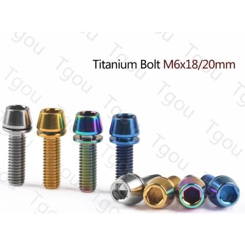 Tgou Titanium Bolt M6x18/20mm with Washers Hex Head Screw for Bicycle Disc Brake Stem Clamp