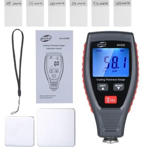 BENETECH GT235 Coating Thickness Gauge Paint Car Paint Depth Gauge Tester 0~1800μm with Pouch Calibration Substrates Calibration