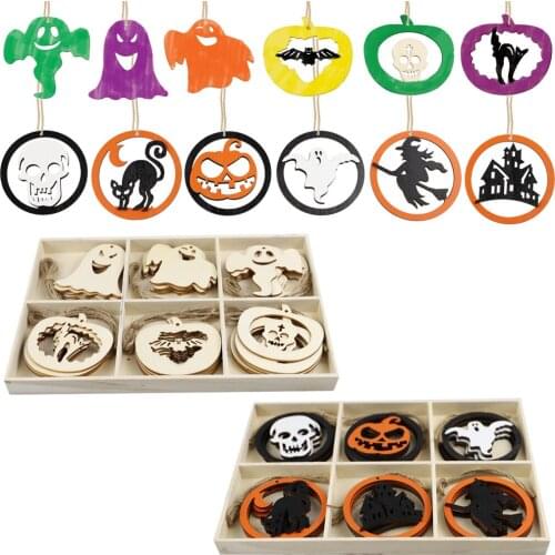 Halloween Wooden Slices Unfinished Wooden Ornaments Halloween DIY Wood Cutouts for Kids Crafts and Art Supply
