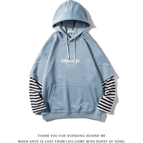 Spring Autumn 2021 Skateboard Casual New MenS Hip HOP Hoodies Sweatshirts Streetwear Fake Two Piece Brand Korea Fashion Clothe