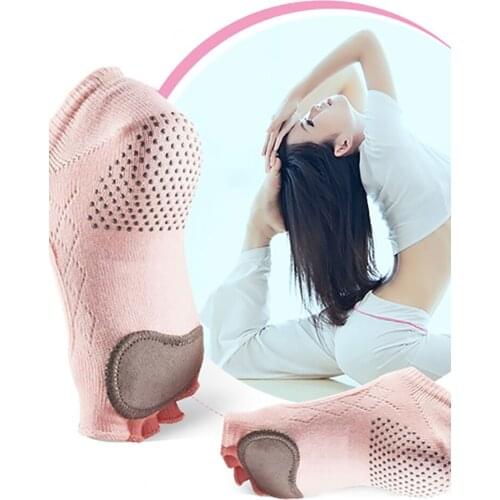Women Cow Leather Silicone Non-slip Yoga Socks Damping Five Toes Pilates Fitness Ballet Breathable Sports Socks Good Grip