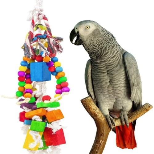 Bird Parrot Bite Chew Toy Wooden Pendant Swing String toy Pet Birds Blocks Toys Bird Supplies C42