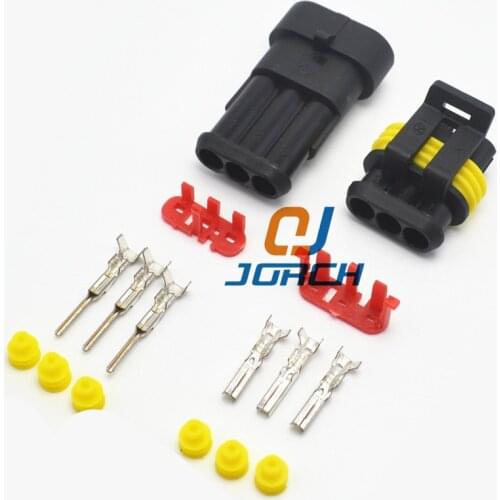 10 sets 3 pin tyco amp sealed waterproof connector wire harness male female connectors 282087-1 282105-1 with crimp terminals