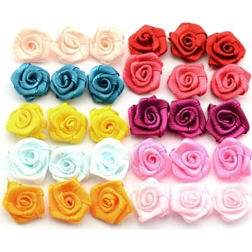 100pcs Satin Ribbon Rose Flower Bow Appliques Wedding Decor Appliques Sewing DIY E65D