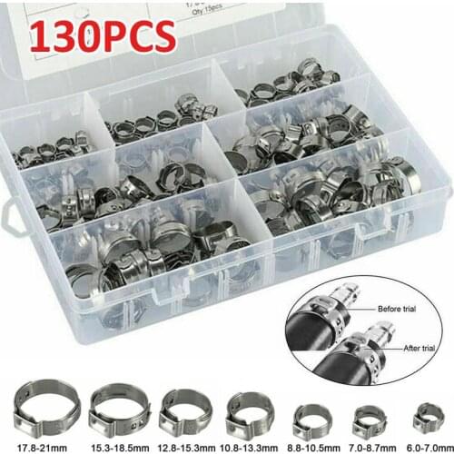 130pcs/box Stainless Steel Adjustable Drive Hose Clamps Fuel Line Worm Size Clip Hoop Hose Clamp Set