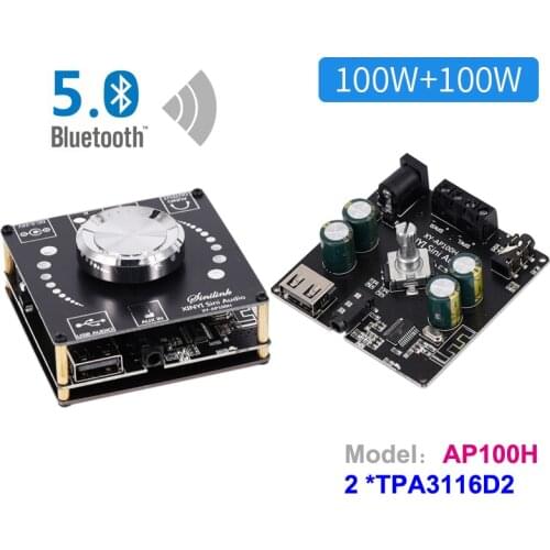 2*100W TPA3116D2 Bluetooth 5.0 HiFi Stereo Audio Power Amplifier 30W~300W TPA3116 Class D USB Music Sound Card App Digital AMP