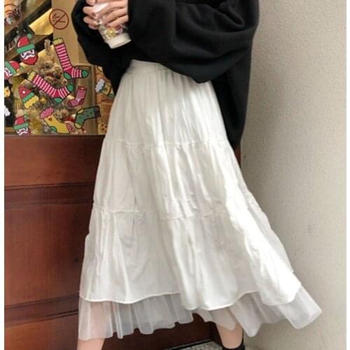 2020 Saias Longas Para Saias Femininas Harajuku Estilo Coreano Branco Preto Maxi Saia Para Adolescentes Saia De Cintura Alta