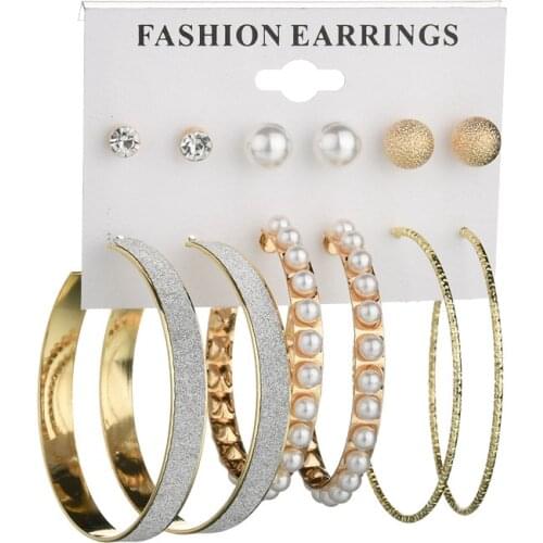 2021 Elegant White Pearls Earring Set Statement gold Round Geometry Earring For Women Jewelry Handmade Earrings femme ER200027