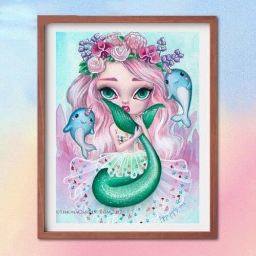 5D Diamond Painting Big Eyes Cute Mermaid Girl Portrait Cross Stitch Embroidery Handmade Art Mosaic Full Drill Home Decor Gift J