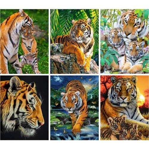 Diy 5d Full Diamond Painting Embroidery Animal Square Round Drill Sunset Tiger Mosaic Furniture Decoration Hobby Gift