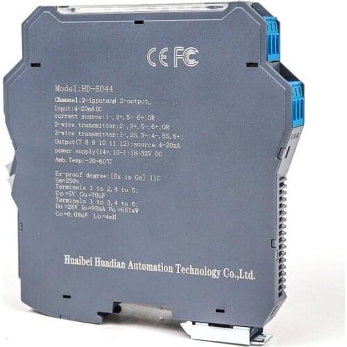 Analog safe 4-20ma output intrinsically safety barrier 2 channels 2 in 2 out current voltage converter