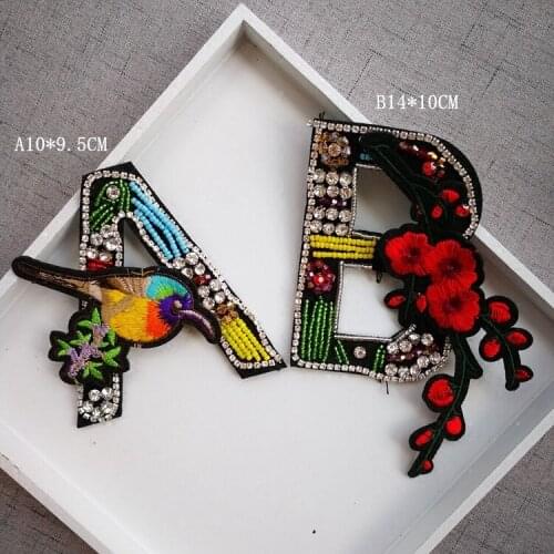 Large letter cloth A and B patch DIY costume decoration accessories plum flower bird embroidery flowers applique Nail bead patch