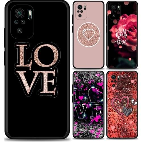 Phone Case For Xiaomi Redmi Note 9S 9 8 Pro 7 8T 8 10 9S Silicone Case For Redmi 9A 8A 7A 7 Black Fundas Gold Rose Glitter Love