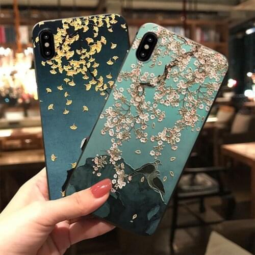 Ginkgo Starling 3D Emboss Phone Case for Samsung S10e S8 9 10 20 21 Ultra Plus Note8 9 10 20 Ultra Plus Soft Matte Back Covers