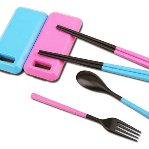Hot Sale 1 set Outdoor Travel Picnic Portable Tableware Folding Chopsticks Spoon Fork With Storage Box