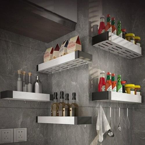 Kitchen Seasoning Shelf 304 Stainless Steel Brushed Wall-Mounted Kitchen Seasoning Storage Supplies Household Shelf