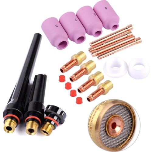 LETAOSK 17pcs Collets Body Gas Lens Insulator Back Cup Ceramic Nozzles Fit for WP17 18 26 TIG Welding Torch Kit