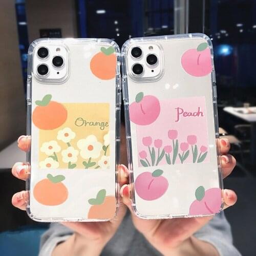 Cartoon Pink Peach Orange Fruit Phone Case For iPhone 11 Pro 12 XR X XS MAX SE20 7 8 6Plus Label Clear Soft Silicone Cover Coque